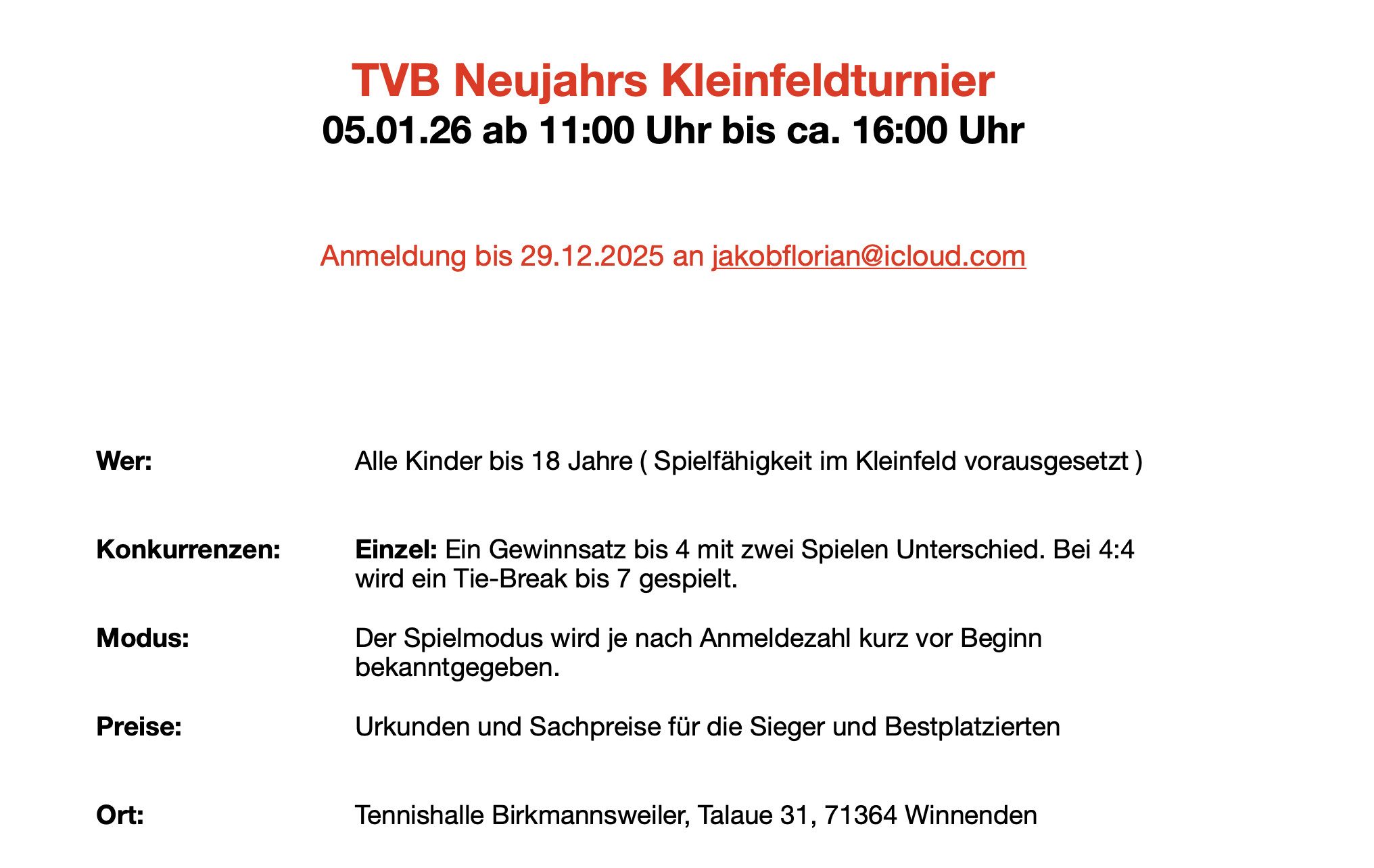 Termin Kleinfeldturnier