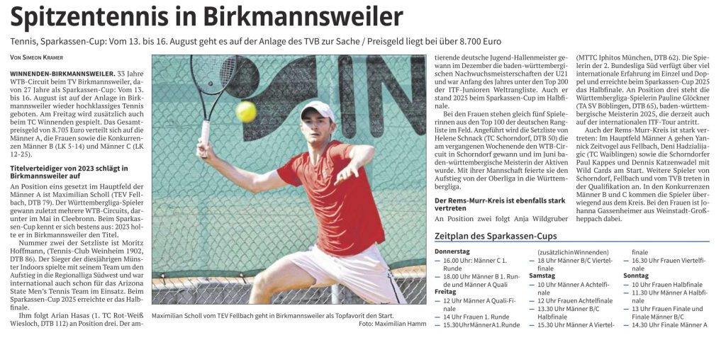 Vorbericht Sparkassen-Cup 13.08.2026