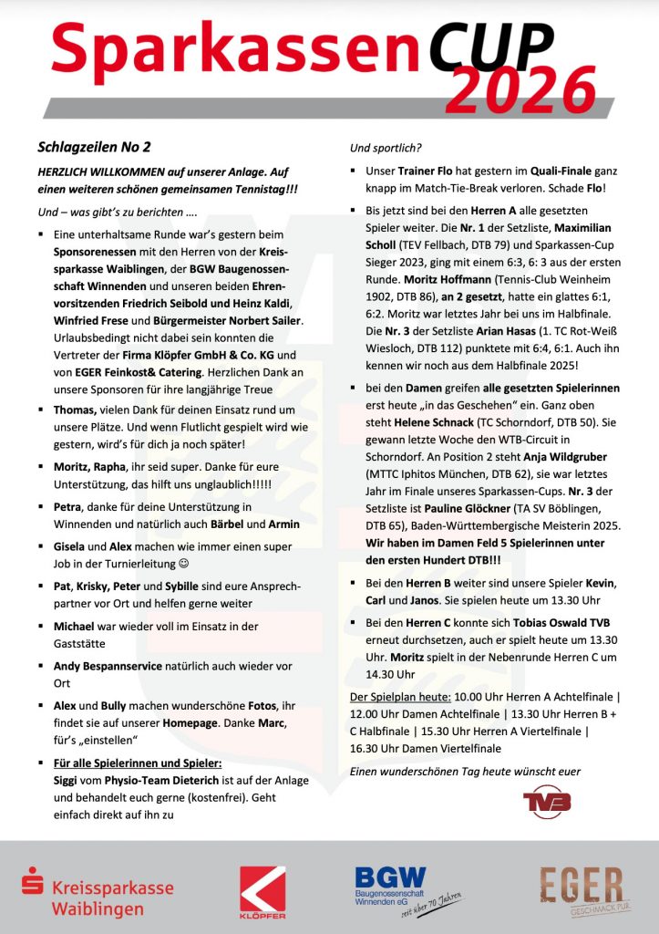 Schlagzeilen 2026 Tag 2